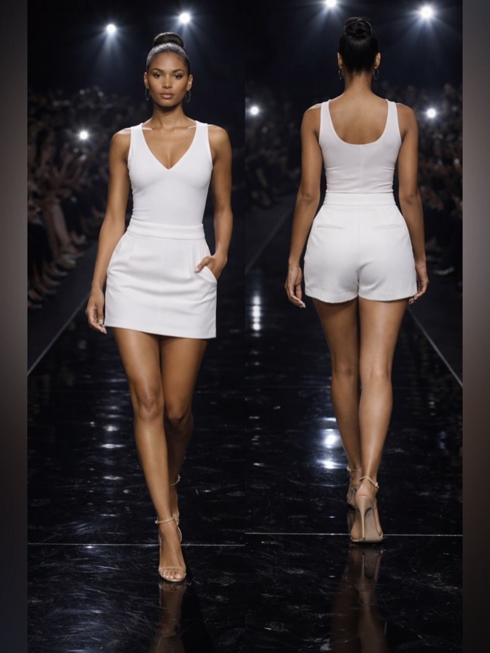 White V-Neck Tank top with a skirt/shorts Sz M